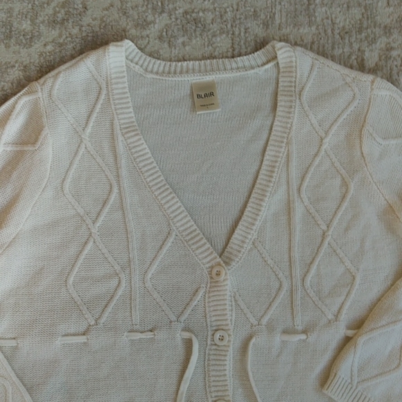 Blair Button Up V Neck Cardigan Sweater L Cream Off White - Picture 4 of 15